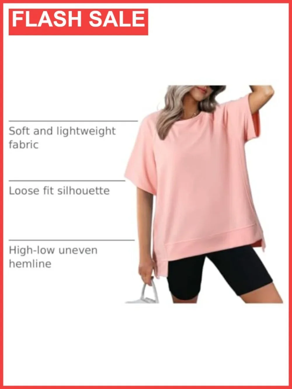 Oversized Crewneck Short Sleeve T-Shirt Loose Fit High Low Tee